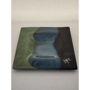 Trinket/Jewelry Dish/Shelf Decor-Blue Green Glazed-Hand Made-Square-Dragonfly